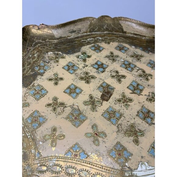 Mid Century Italian Blue GoHollywood Regency Florentine Serving Tray Wood 20x15" - Picture 6 of 16